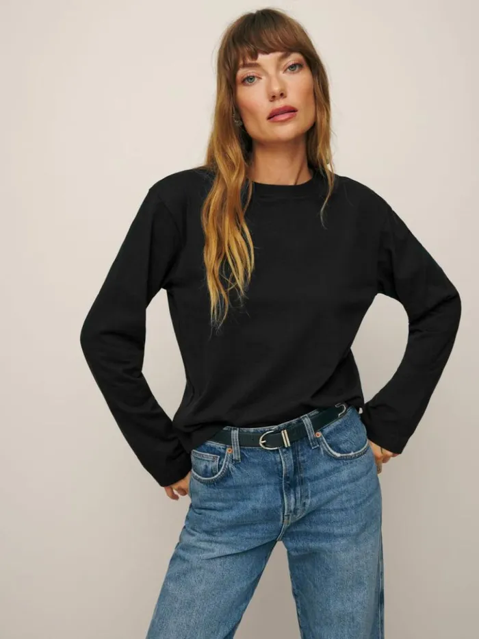 Clothing The Reformation Kingston Long Sleeve Tee Black
