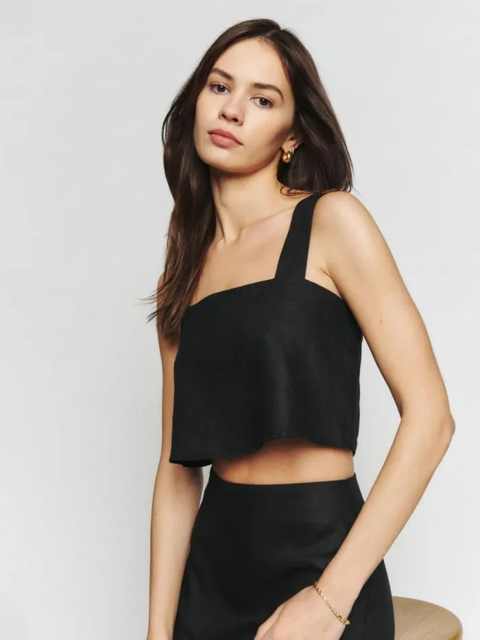 Clothing The Reformation Lorin Linen Top Black