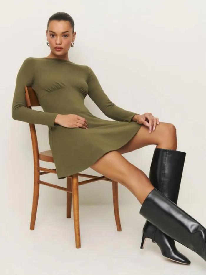 Clothing The Reformation Melissa Knit Dress Dark Olive