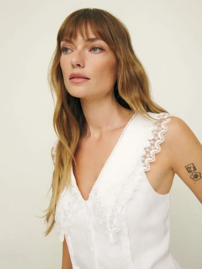 Clothing The Reformation Melodie Linen Top White
