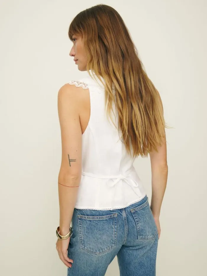 Clothing The Reformation Melodie Linen Top White