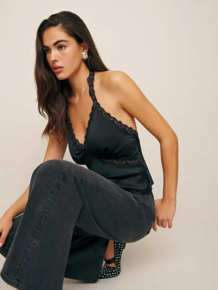 Clothing The Reformation Monica Silk Top Black