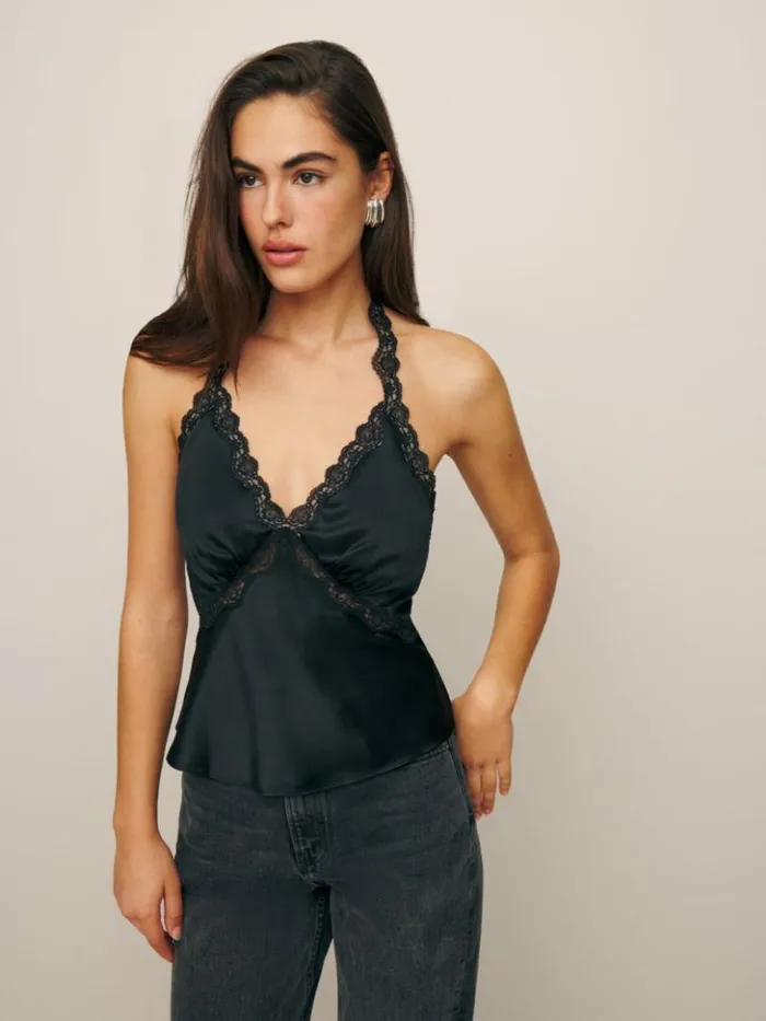 Clothing The Reformation Monica Silk Top Black
