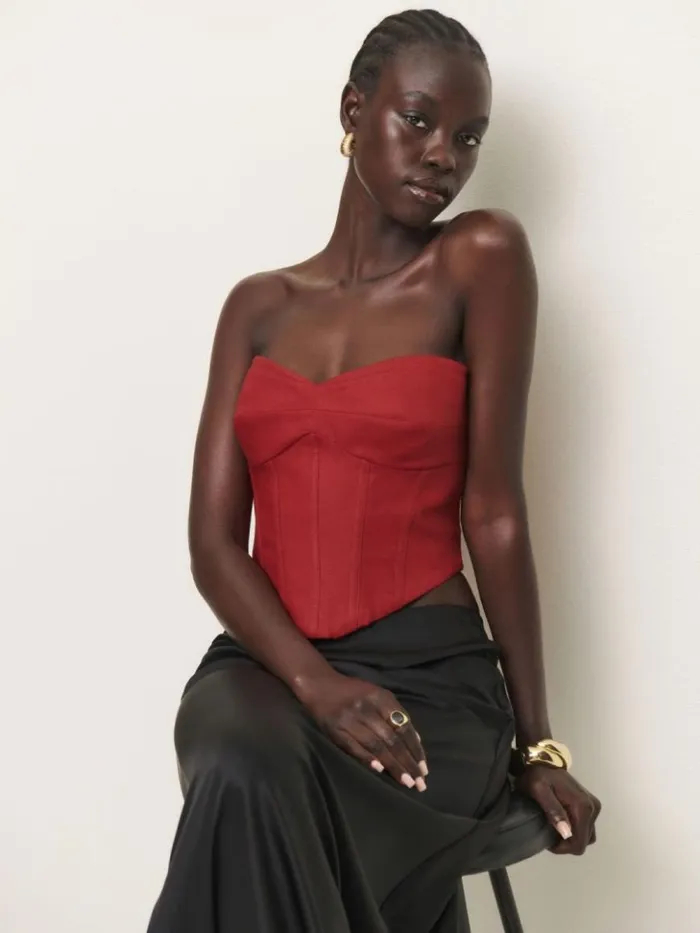 Clothing The Reformation Pacie Linen Top Sundried Tomato