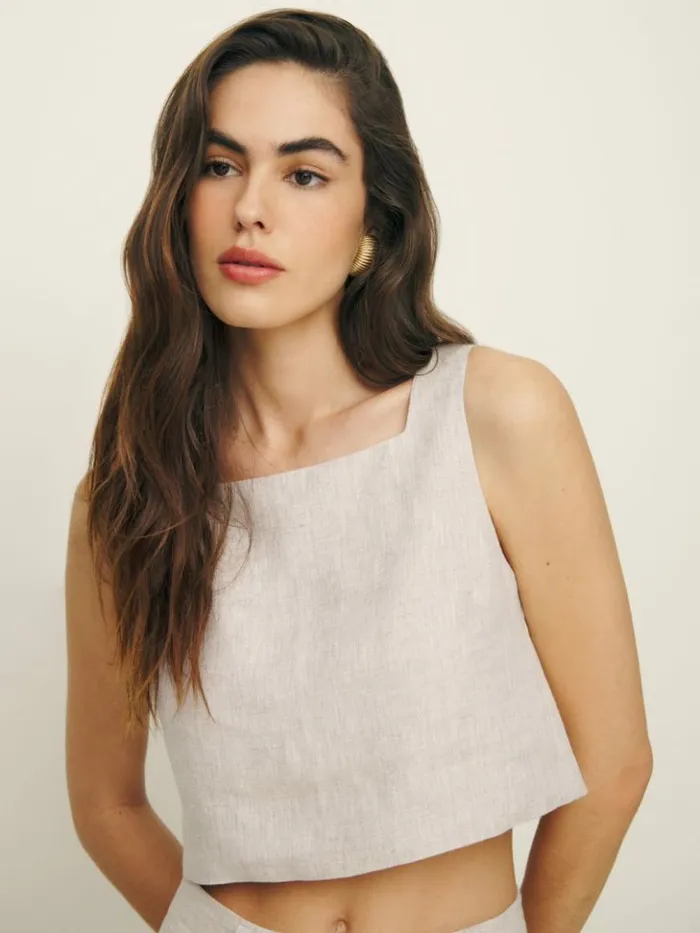 Clothing The Reformation Saige Linen Top Oatmeal
