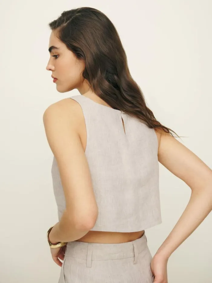 Clothing The Reformation Saige Linen Top Oatmeal
