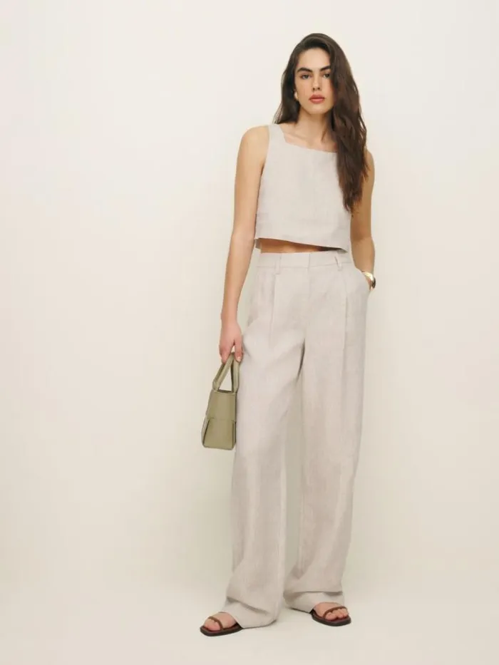 Clothing The Reformation Saige Linen Top Oatmeal