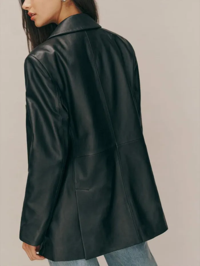 Clothing The Reformation Veda Dalia Relaxed Leather Blazer Black