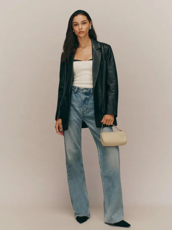 Clothing The Reformation Veda Dalia Relaxed Leather Blazer Black