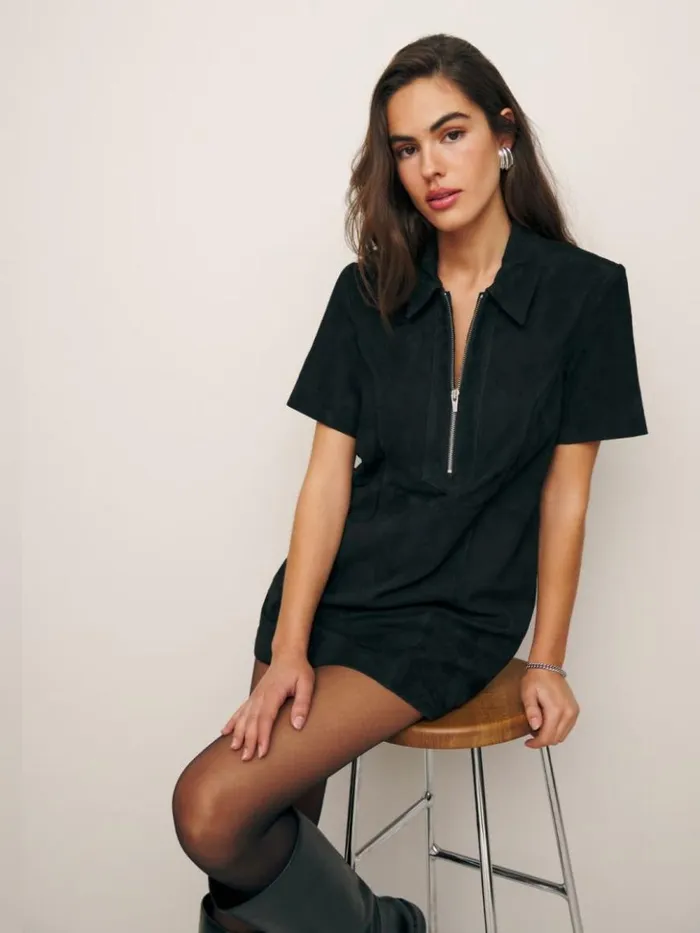 Clothing The Reformation Veda Loeb Suede Dress Black Suede