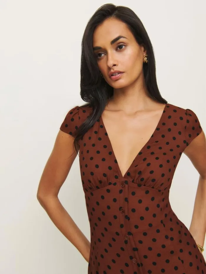 Clothing The Reformation Wilda Dress Fig Jam Dot