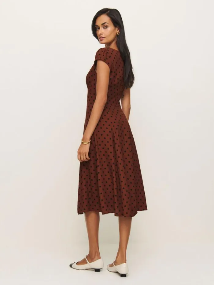 Clothing The Reformation Wilda Dress Fig Jam Dot
