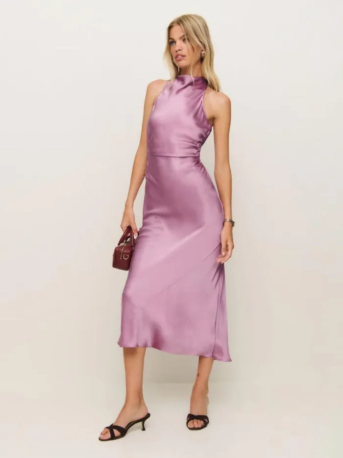 ClothingWeddings The Reformation Casette Silk Dress Sugar Plum