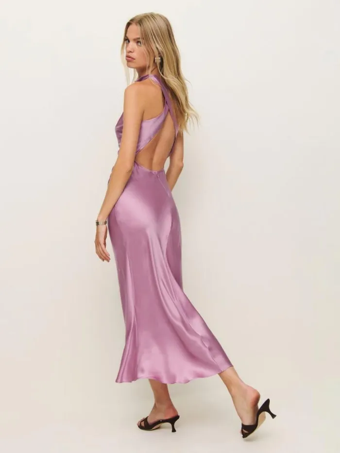 ClothingWeddings The Reformation Casette Silk Dress Sugar Plum