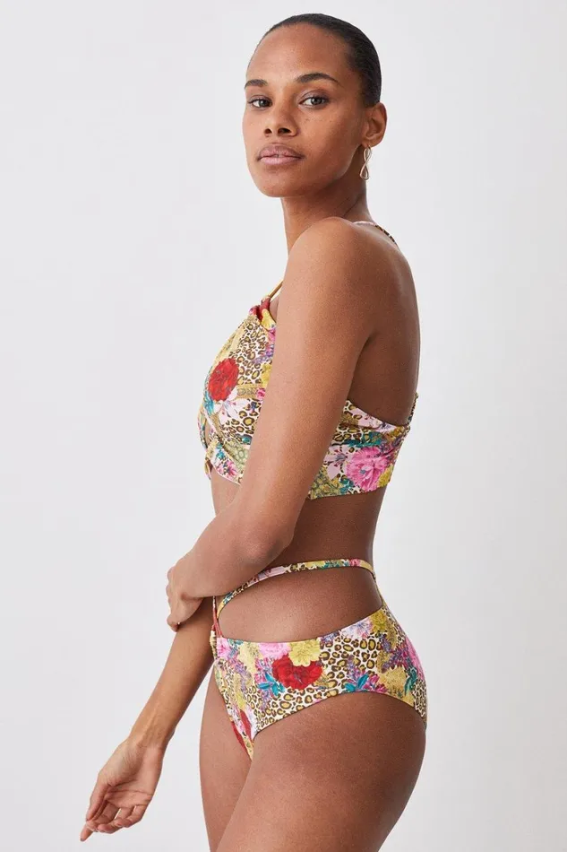CoOrds Women Karen Millen Tie Front Cut Out Bikini Set Multi