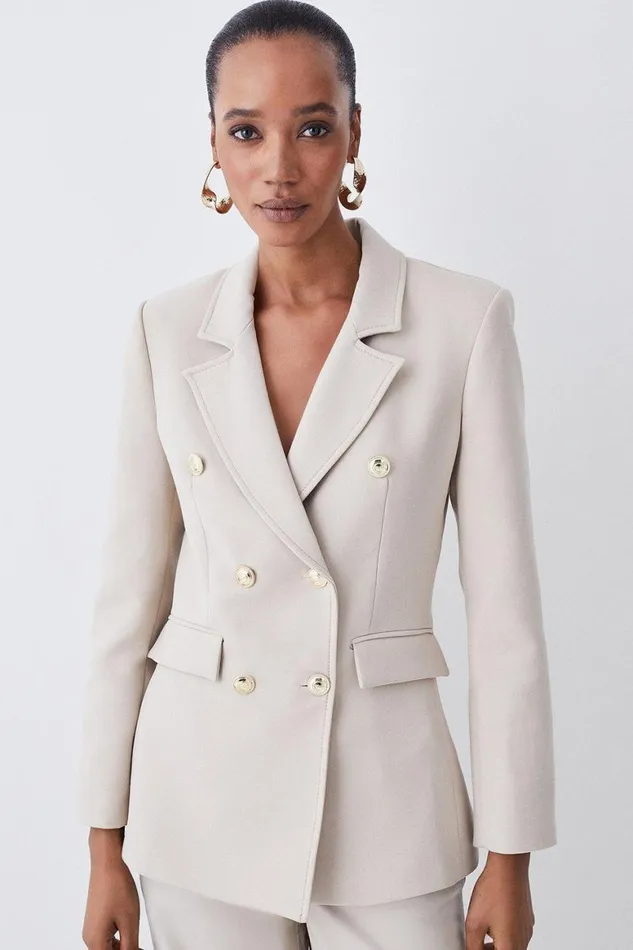 Coats and Jackets Women Karen Millen Compact Essential Tailored Double Breasted Blazer Beige