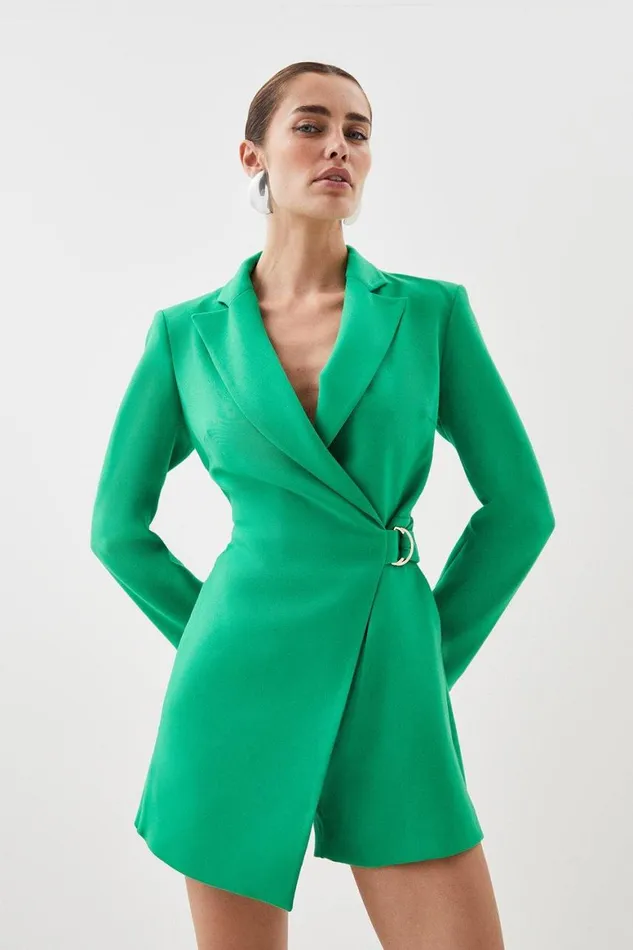 Coats and Jackets Women Karen Millen Compact Stretch Tailored Tie Detail Blazer Playsuit Green