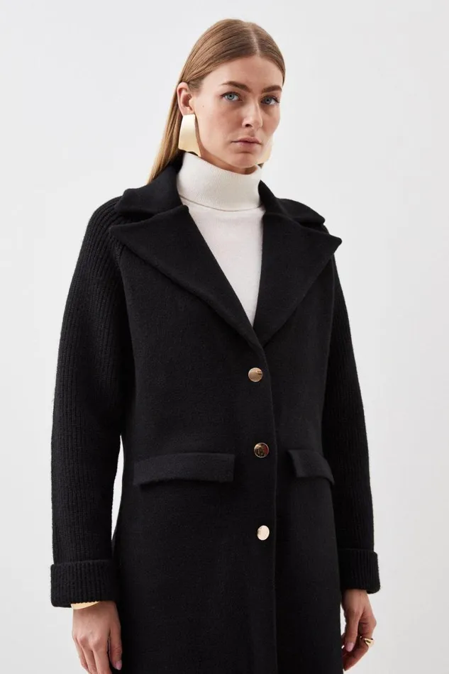 Coats and Jackets Women Karen Millen Compact Wool Blend Knit Sleeve Coat Black