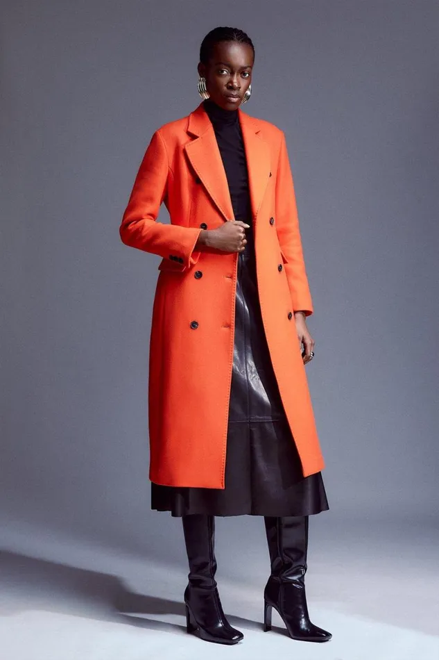 Coats and Jackets Women Karen Millen Italian Manteco Wool Blend Double Breasted Tailored Coat Orange