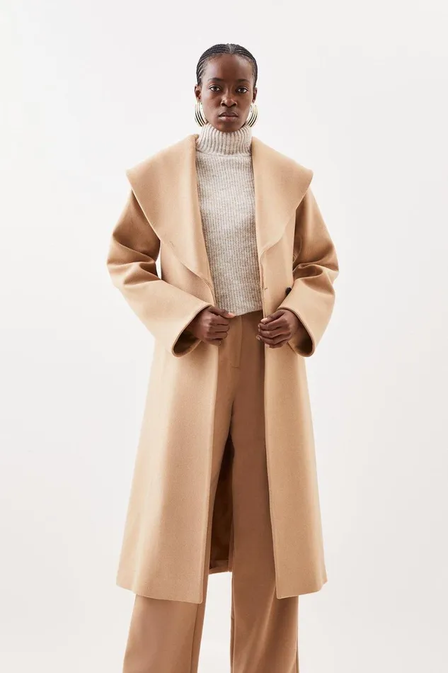 Coats and Jackets Women Karen Millen Italian Manteco Wool Oversize Collar Belted Coat Camel Coats and Jackets Women Karen Millen Italian Manteco Wool Oversize Collar Belted Coat Camel