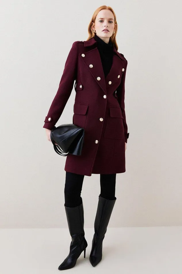 Coats and Jackets Women Karen Millen Italian Wool Military Button Midi Coat Fig
