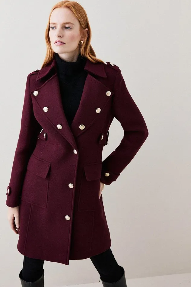 Coats and Jackets Women Karen Millen Italian Wool Military Button Midi Coat Fig