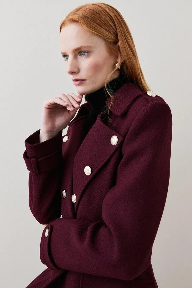 Coats and Jackets Women Karen Millen Italian Wool Military Button Midi Coat Fig