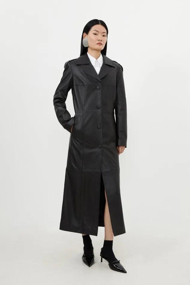 Coats and Jackets Women Karen Millen Leather Tailored Midaxi Trench Coat Black Coats and Jackets Women Karen Millen Leather Tailored Midaxi Trench Coat Black