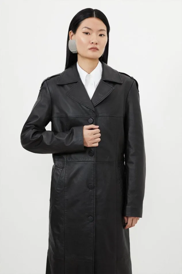 Coats and Jackets Women Karen Millen Leather Tailored Midaxi Trench Coat Black
