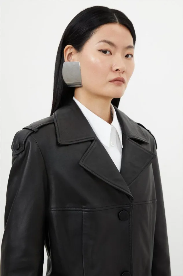 Coats and Jackets Women Karen Millen Leather Tailored Midaxi Trench Coat Black