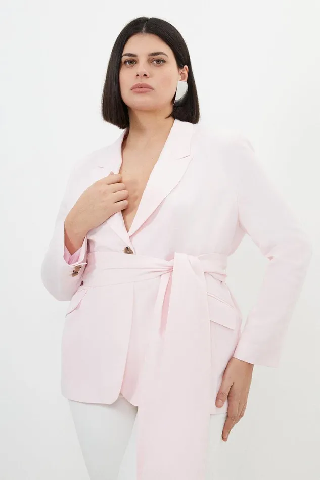 Coats and Jackets Women Karen Millen Plus Size Premium Tailored Linen Tie Waist Longline Blazer Blush Coats and Jackets Women Karen Millen Plus Size Premium Tailored Linen Tie Waist Longline Blazer Blush