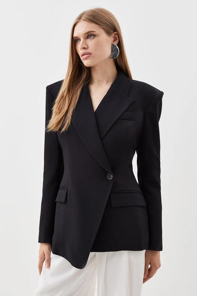 Coats and Jackets Women Karen Millen Polished Viscose Strong Shoulder Tailored Blazer Black