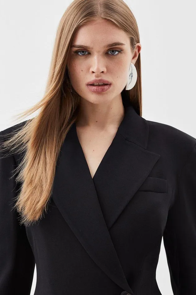 Coats and Jackets Women Karen Millen Polished Viscose Strong Shoulder Tailored Blazer Black