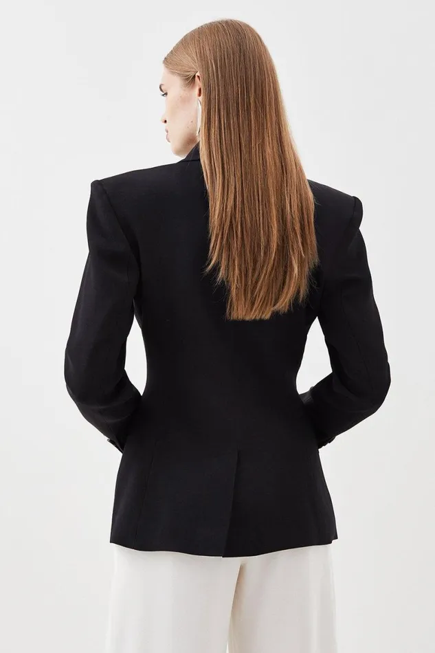 Coats and Jackets Women Karen Millen Polished Viscose Strong Shoulder Tailored Blazer Black