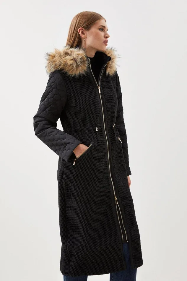 Coats and Jackets Women Karen Millen Signature Quilt Faux Fur Hood Longline Coat Black Coats and Jackets Women Karen Millen Signature Quilt Faux Fur Hood Longline Coat Black