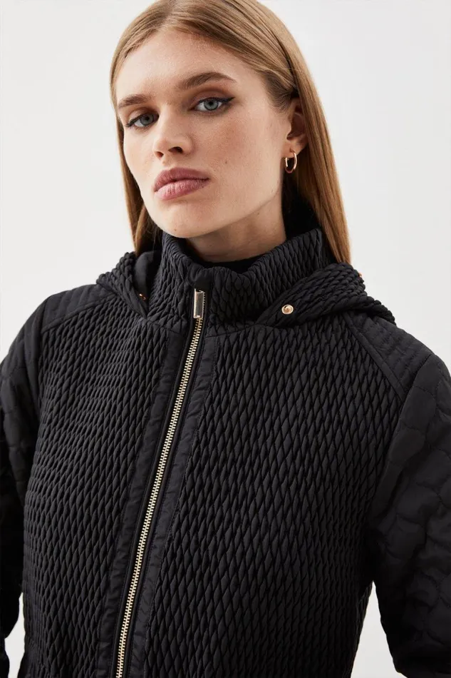 Coats and Jackets Women Karen Millen Signature Quilt Faux Fur Hood Longline Coat Black