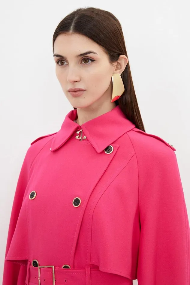 Coats and Jackets Women Karen Millen Tailored Compact Stretch Full Skirt Belted Trench Coat Pink