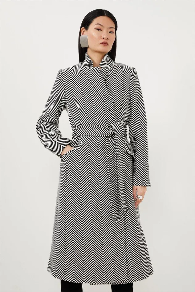 Coats and Jackets Women Karen Millen Tailored Notch Neck Belted Midi Coat Mono Coats and Jackets Women Karen Millen Tailored Notch Neck Belted Midi Coat Mono