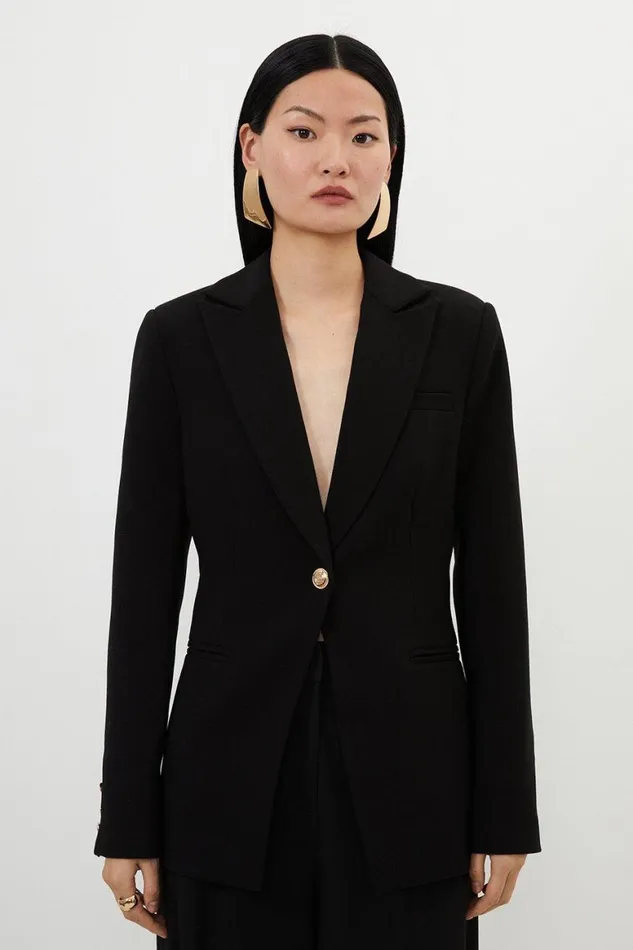 Coats and Jackets Women Karen Millen Tall Compact Stretch Single Breasted Tailored Blazer Black Coats and Jackets Women Karen Millen Tall Compact Stretch Single Breasted Tailored Blazer Black