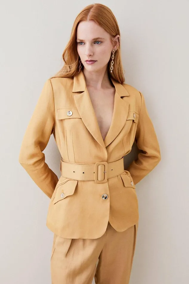 Coats and Jackets Women Karen Millen Twill Utility Button Detail Jacket Tan