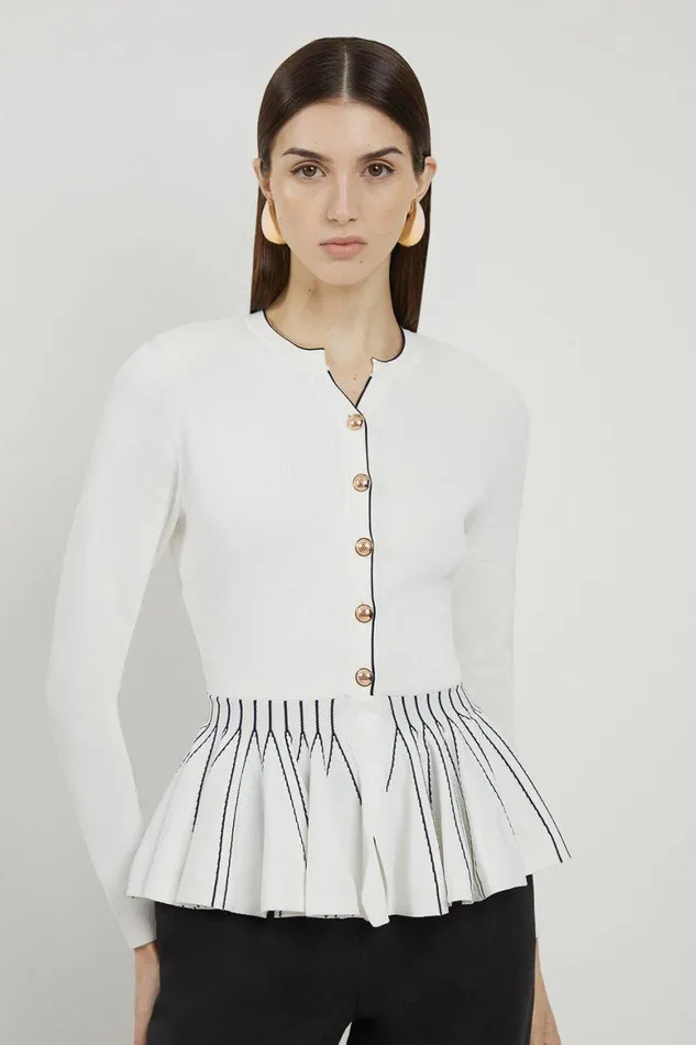 Coats and Jackets Women Karen Millen Viscose Blend Knit Peplum Jacket Ivory