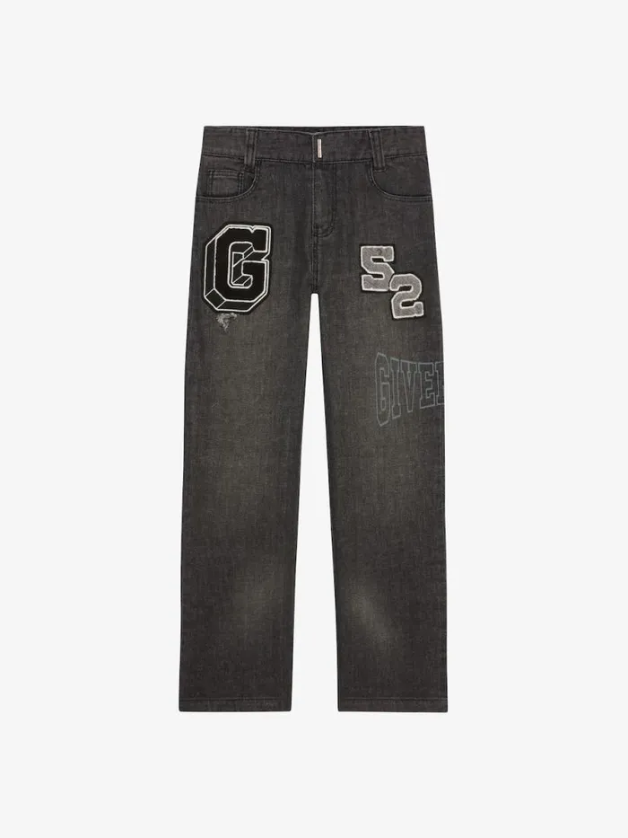 College Baggy Jeans In Denim Black Kids Givenchy