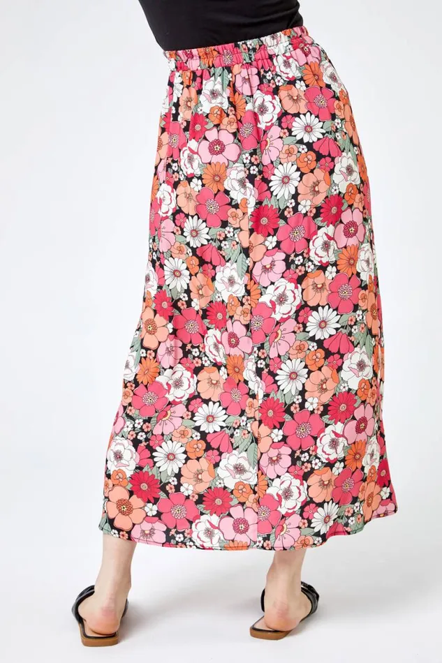 Coral Petite Floral Print ALine Skirt Women Roman Skirts