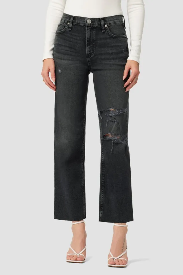 Cropped Women Hudson Jeans Remi HighRise Straight Crop Jean Black Rain