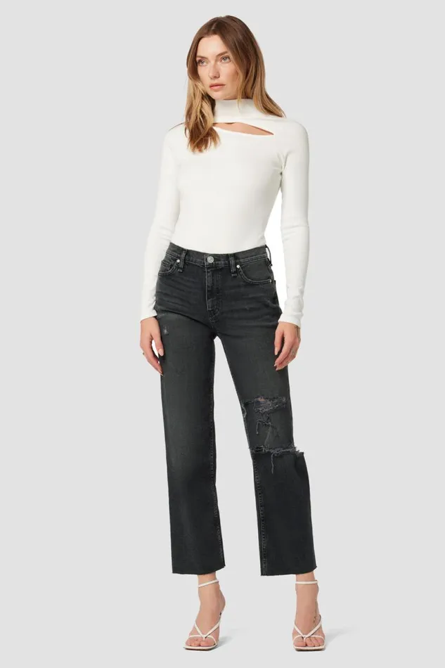 Cropped Women Hudson Jeans Remi HighRise Straight Crop Jean Black Rain Cropped Women Hudson Jeans Remi HighRise Straight Crop Jean Black Rain