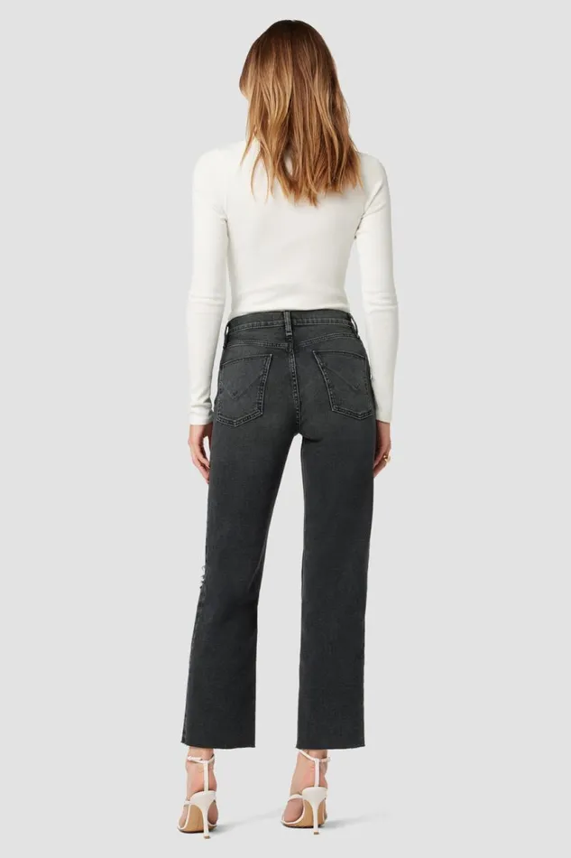Cropped Women Hudson Jeans Remi HighRise Straight Crop Jean Black Rain Cropped Women Hudson Jeans Remi HighRise Straight Crop Jean Black Rain