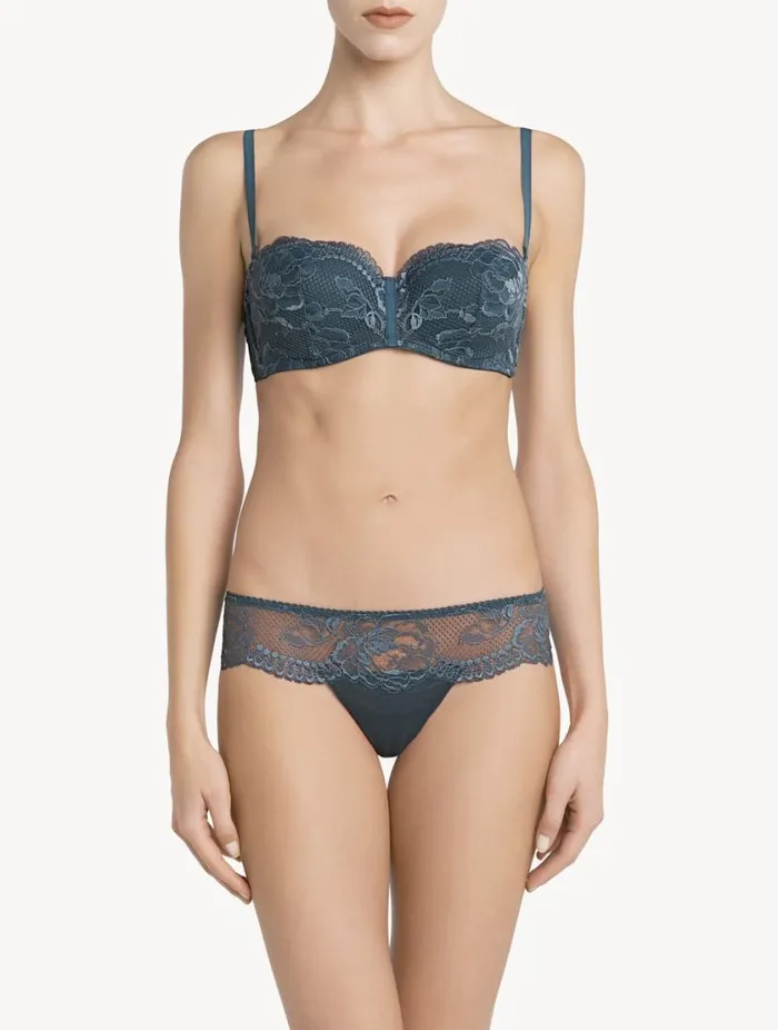 Dark Blue Lace Bandeau Bra Lingerie La Perla Bandeau