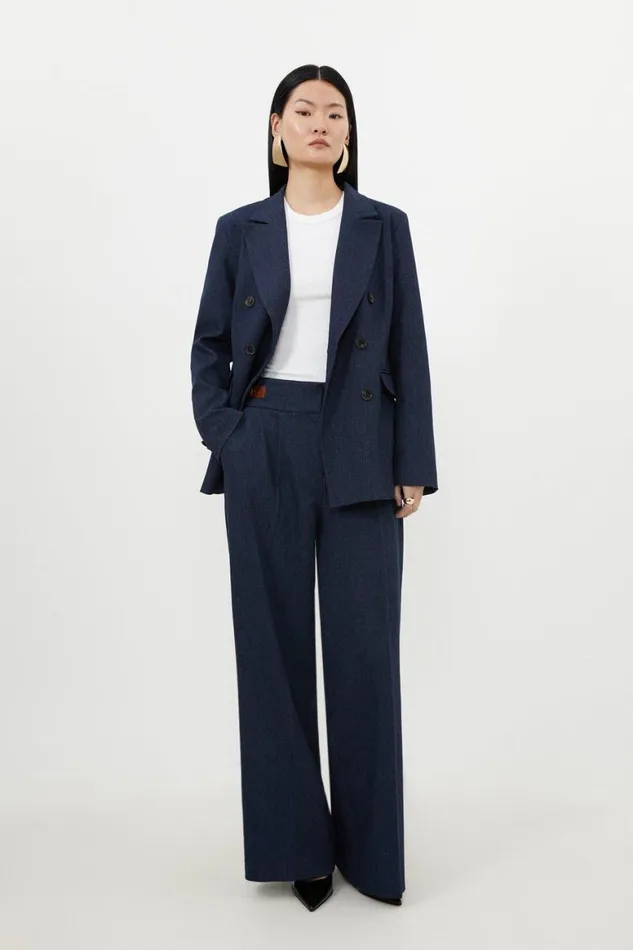 Denim Women Karen Millen Tailored Denim Tab Detail Wide Leg Trousers Blue