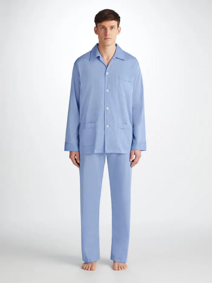 Derek Rose Classic Fit Pajamas Amalfi Cotton Batiste Blue Men Long Pajamas