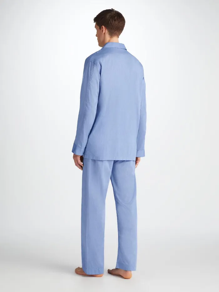 Derek Rose Classic Fit Pajamas Amalfi Cotton Batiste Blue Men Long Pajamas